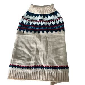 For Pets Dog Sweater Size Large Beige Multicolor Print Knit Pullover Warm